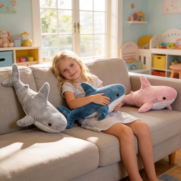 Large Tie Dye Shark Plush Toy Soft Washable Stuffed Animal Pillow Cushion for Kids Companion & Décor