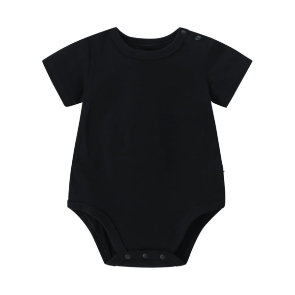 Unisex Baby Black Short-Sleeve Snap Button Bodysuit