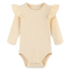 Baby Girls Cream Ribbed Long-Sleeve Flutter Sleeve Bodysuit