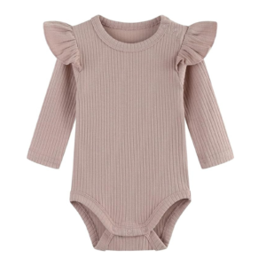 Baby Girls Ribbed Long-Sleeve Ruffle Shoulder Bodysuit
