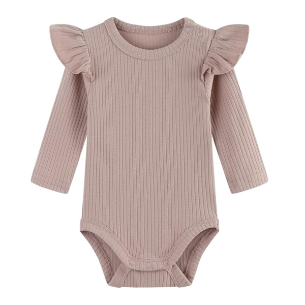 Baby Girls Ribbed Long-Sleeve Ruffle Shoulder Bodysuit