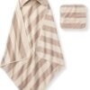 2-Piece Pink Striped Baby Hooded Bath Towel and Washcloth Set