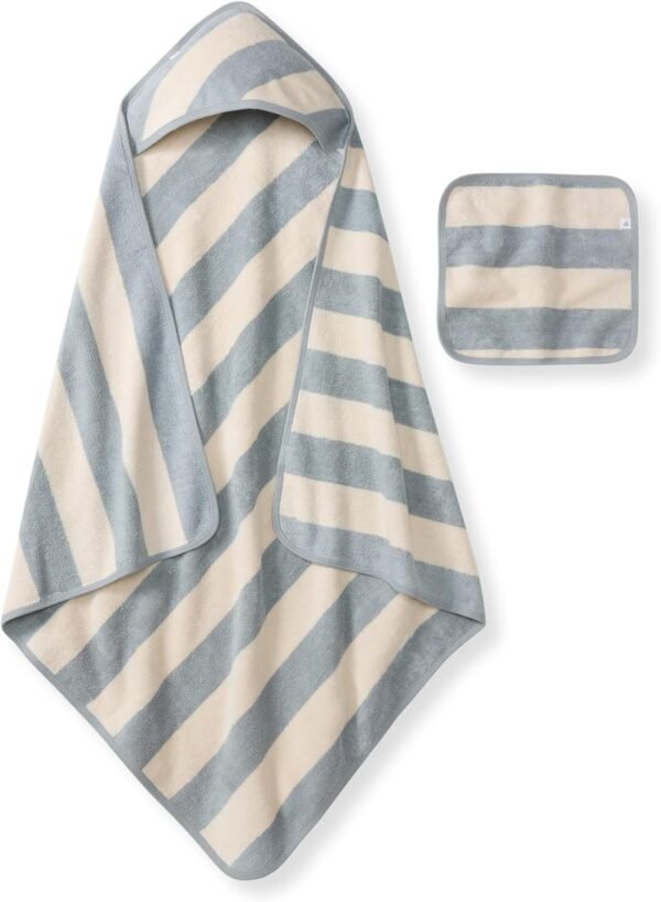 2-Piece Pink Striped Baby Hooded Bath Towel and Washcloth Set