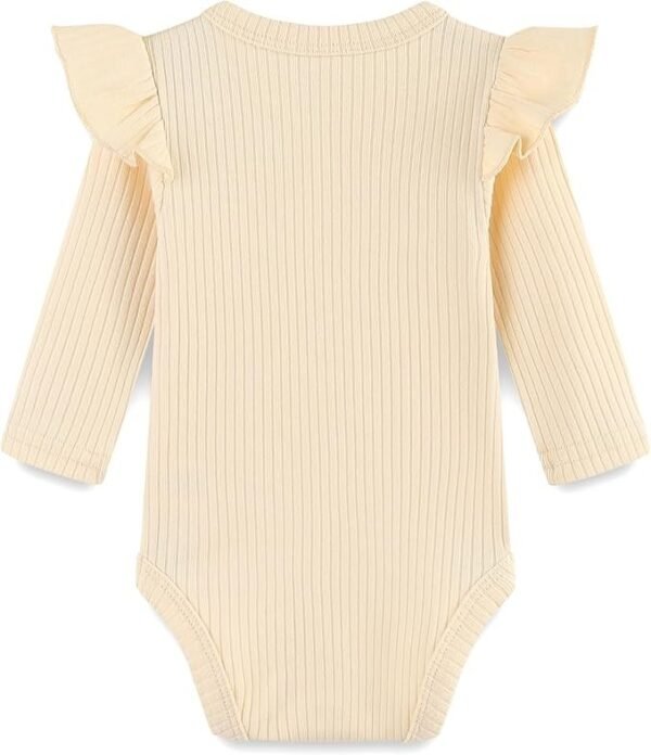 Baby Girls Cream Ribbed Long-Sleeve Flutter Sleeve Bodysuit