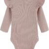 Baby Girls Ribbed Long-Sleeve Ruffle Shoulder Bodysuit