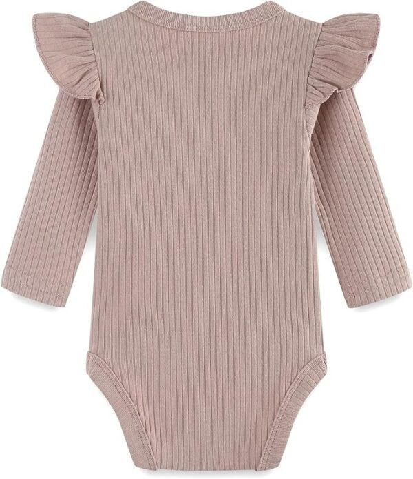 Baby Girls Ribbed Long-Sleeve Ruffle Shoulder Bodysuit