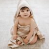 2-Piece Pink Striped Baby Hooded Bath Towel and Washcloth Set