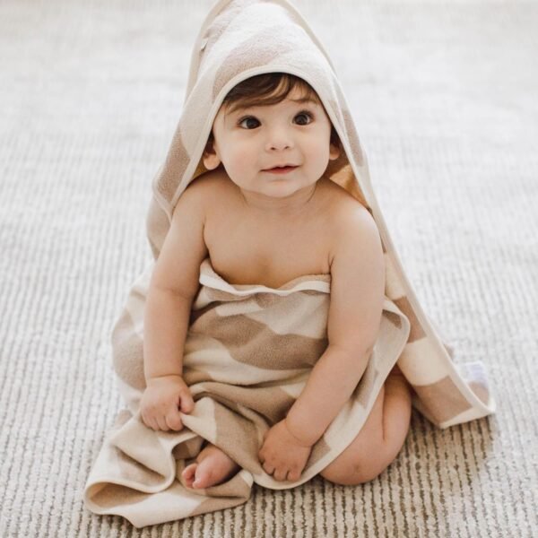 2-Piece Pink Striped Baby Hooded Bath Towel and Washcloth Set