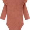 Baby Girls Terracotta Ribbed Long-Sleeve Ruffle Bodysuit