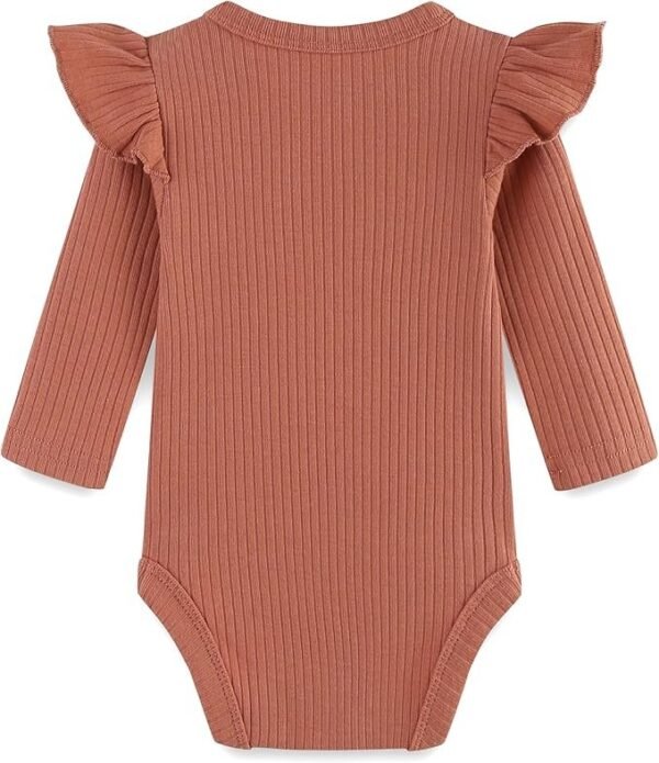 Baby Girls Terracotta Ribbed Long-Sleeve Ruffle Bodysuit