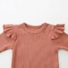 Baby Girls Terracotta Ribbed Long-Sleeve Ruffle Bodysuit