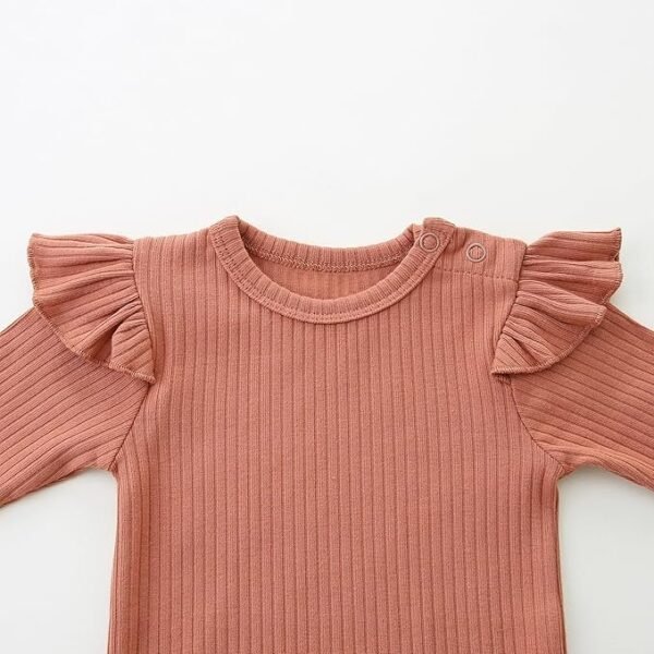 Baby Girls Terracotta Ribbed Long-Sleeve Ruffle Bodysuit