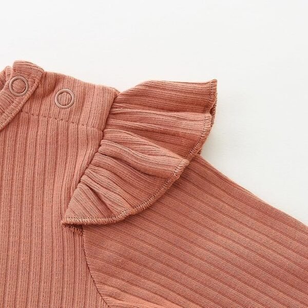 Baby Girls Terracotta Ribbed Long-Sleeve Ruffle Bodysuit