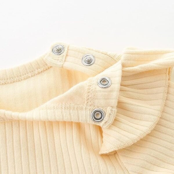 Baby Girls Cream Ribbed Long-Sleeve Flutter Sleeve Bodysuit