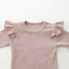 Baby Girls Ribbed Long-Sleeve Ruffle Shoulder Bodysuit
