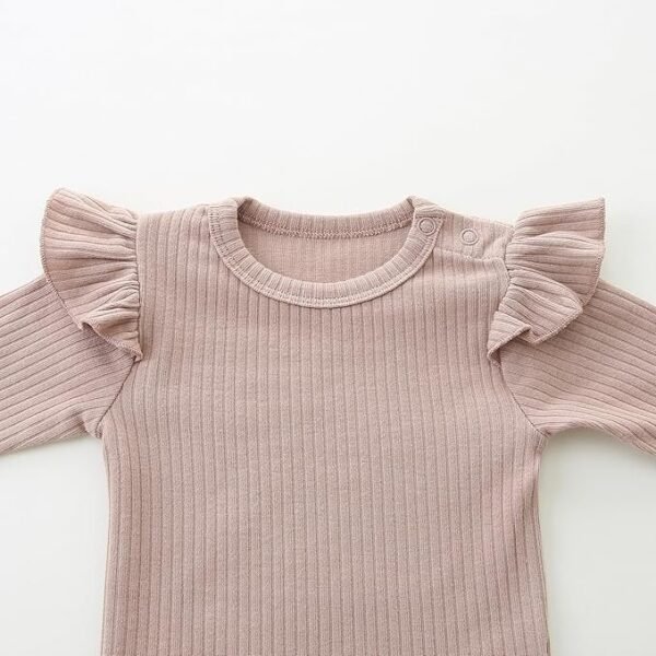 Baby Girls Ribbed Long-Sleeve Ruffle Shoulder Bodysuit