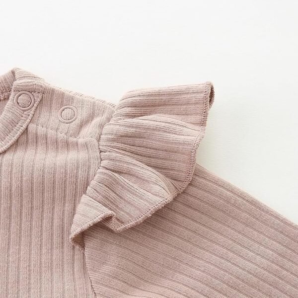 Baby Girls Ribbed Long-Sleeve Ruffle Shoulder Bodysuit